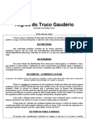 Regras Do Truco Gaudério, PDF, Jogos